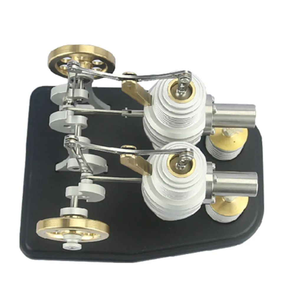 All Metal Beam Heat Engine Twin-Cylinder Stirling External Combustion Engine Gifts for Machine Enthusiasts(Kit Version)
