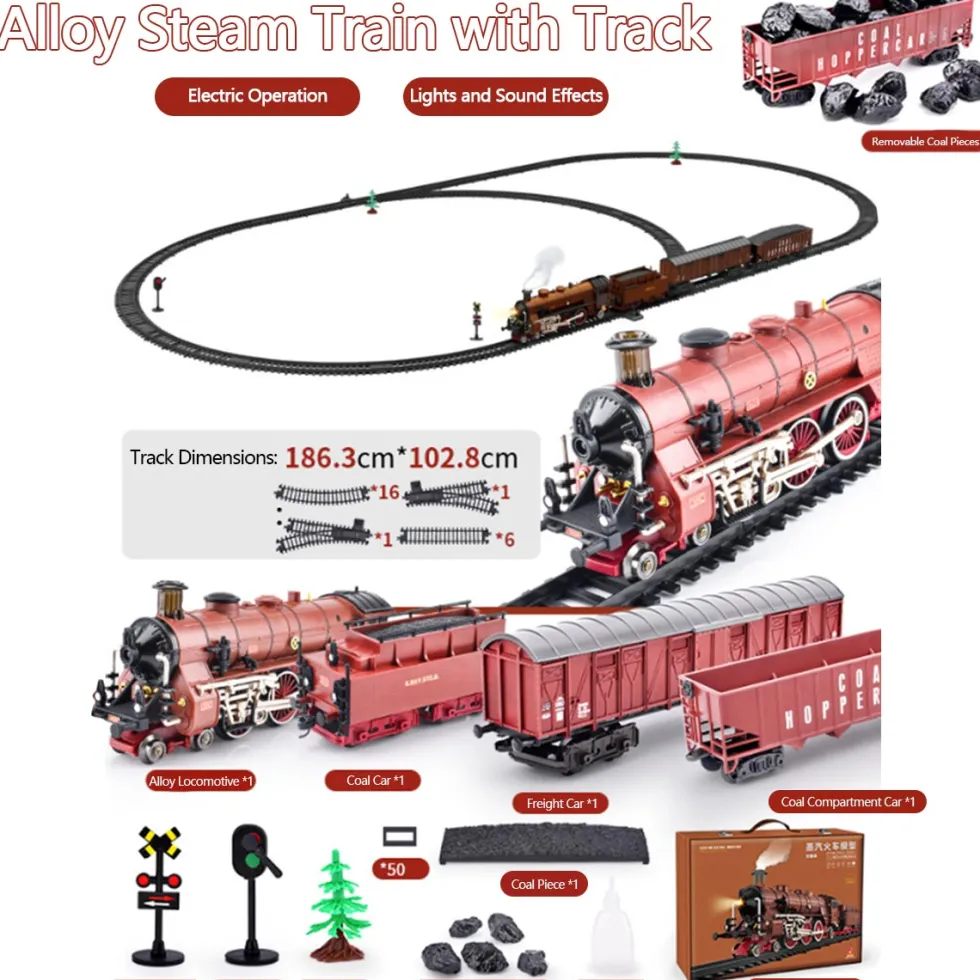 Alloy Electric Train Set Model with Carriage and Long Track - Gift for Boys and Girls