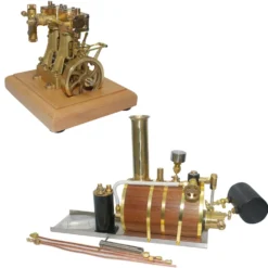 3.7CC Retro Vertical 2-cylinder Reciprocating Double-acting Model Steam Engine with 200ml Steam Boiler