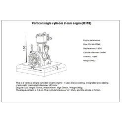 1.85CC Retro Vertical Single-cylinder Reciprocating Double-acting Model Steam Engine with 200ml Steam Boiler