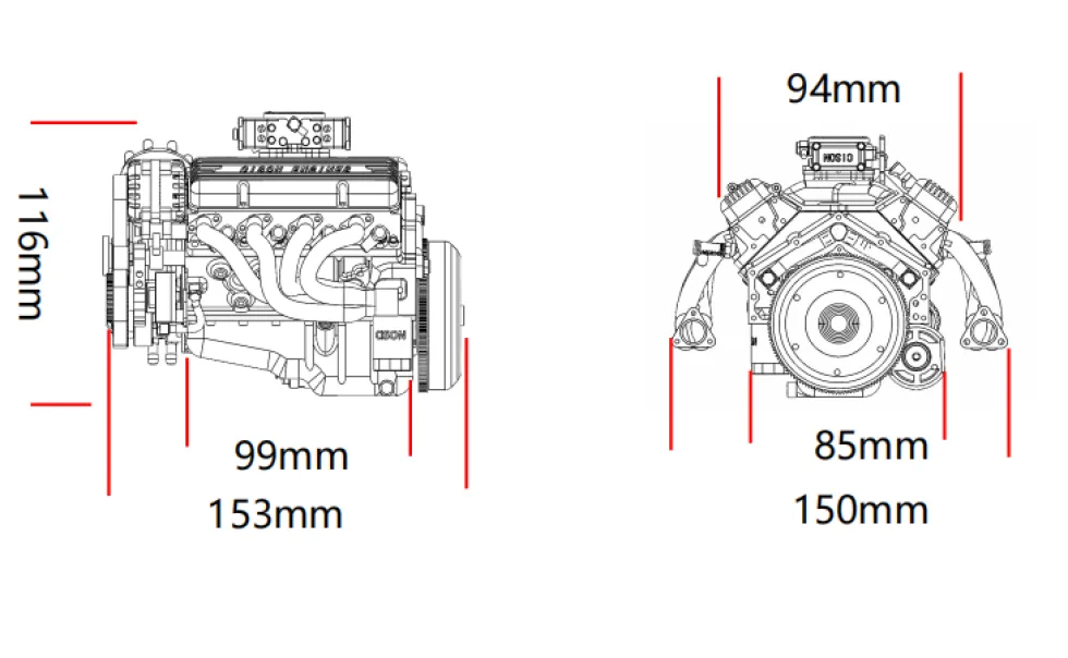 CISON Small-block 44CC 1/6 Scale Water-Cooled OHV 4-Stroke V8 Gas Engine Internal Combustion Engine - Build Your Own V8 Engine that Works