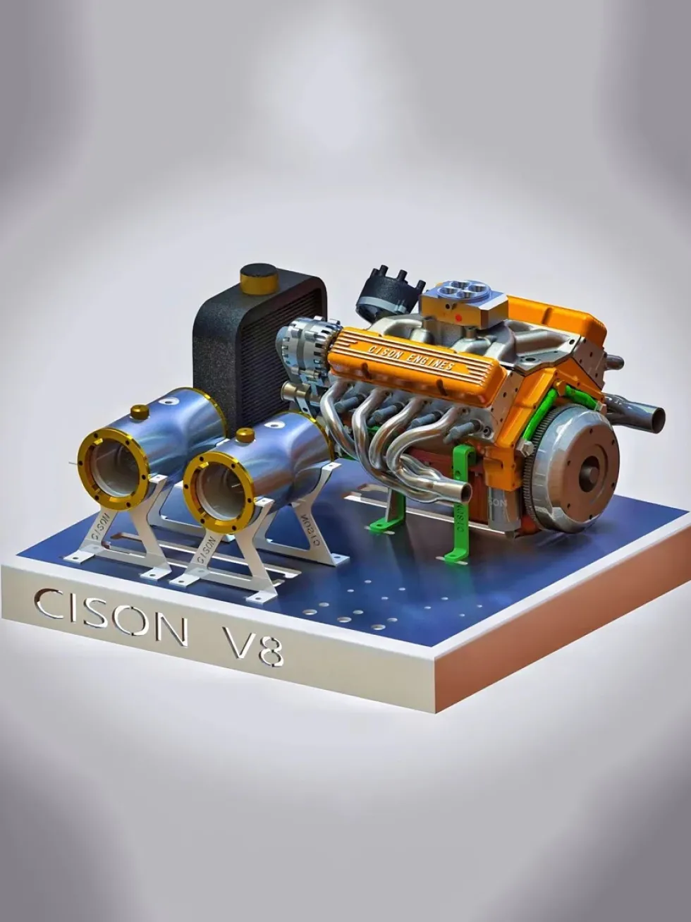 CISON V8 Engine Pro Small-block 44CC 1/6 Scale Water-Cooled 4-Stroke 8-Cylinder Gasoline Engine Internal Combustion V8 Engine Model Kit that Works