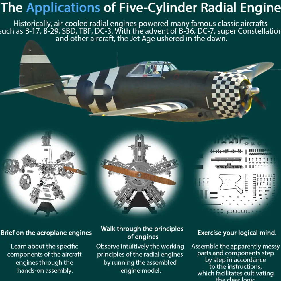 5 Cylinder Radial Engine Model Kit that Works - Build Your Own Radial Engine - TECHING 1: 6 Full Metal Radial Engine Model Kit 230+Pcs