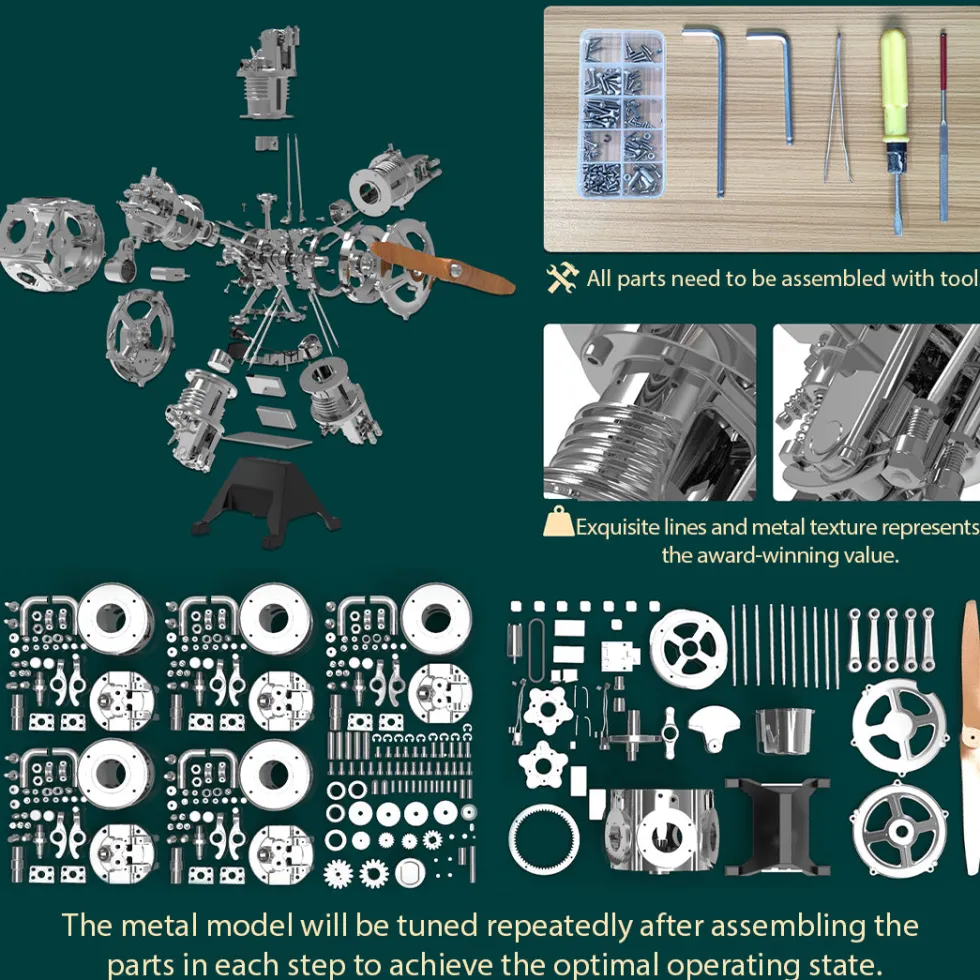 5 Cylinder Radial Engine Model Kit that Works - Build Your Own Radial Engine - TECHING 1: 6 Full Metal Radial Engine Model Kit 230+Pcs