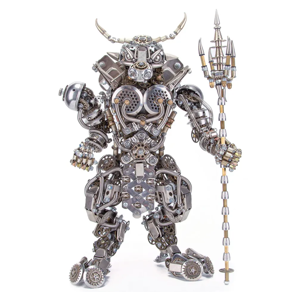 3D Bull-Headed Man DIY Mechanical Punk Demon Surrealistic Creature Metal Assembly Model Creative Ornament