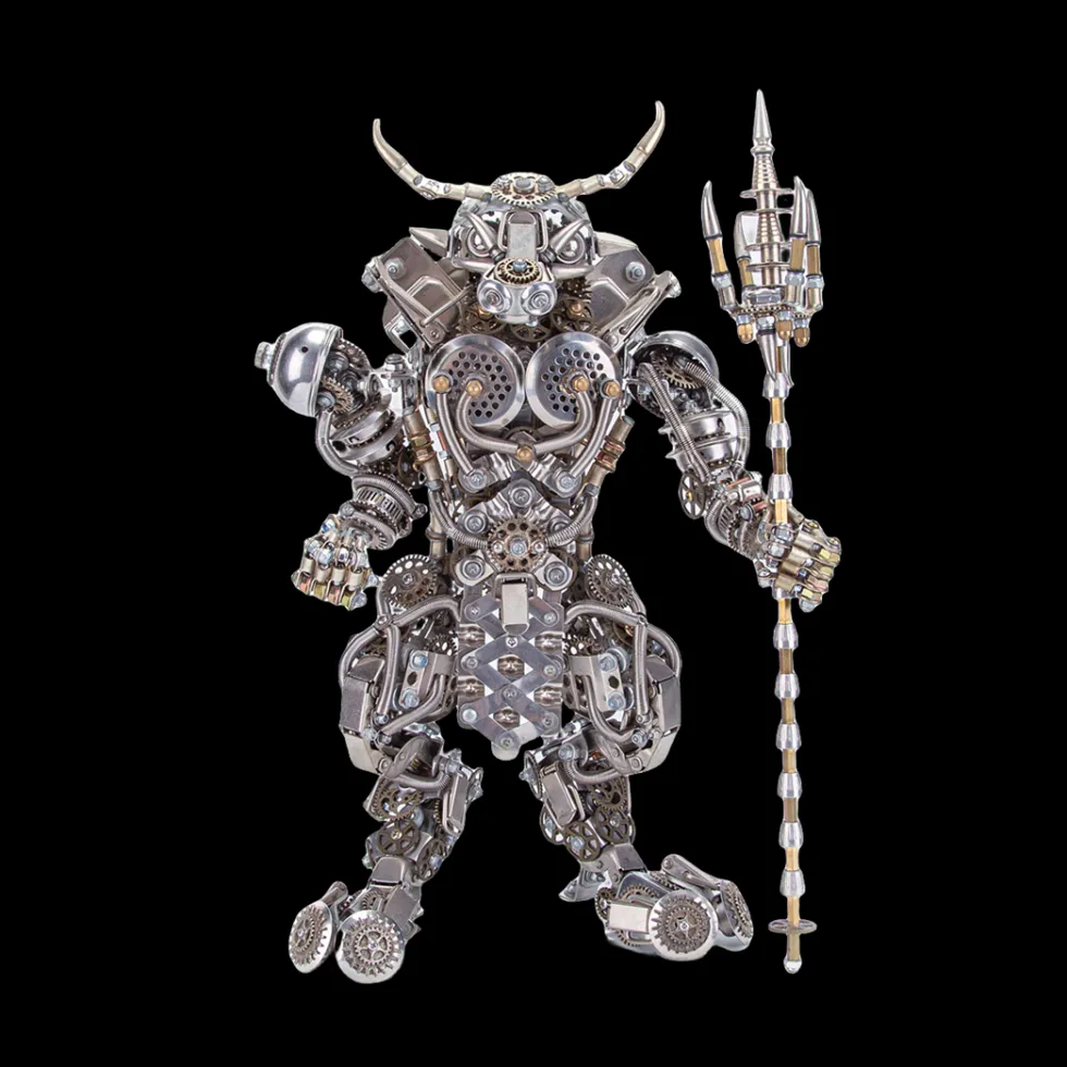 3D Bull-Headed Man DIY Mechanical Punk Demon Surrealistic Creature Metal Assembly Model Creative Ornament