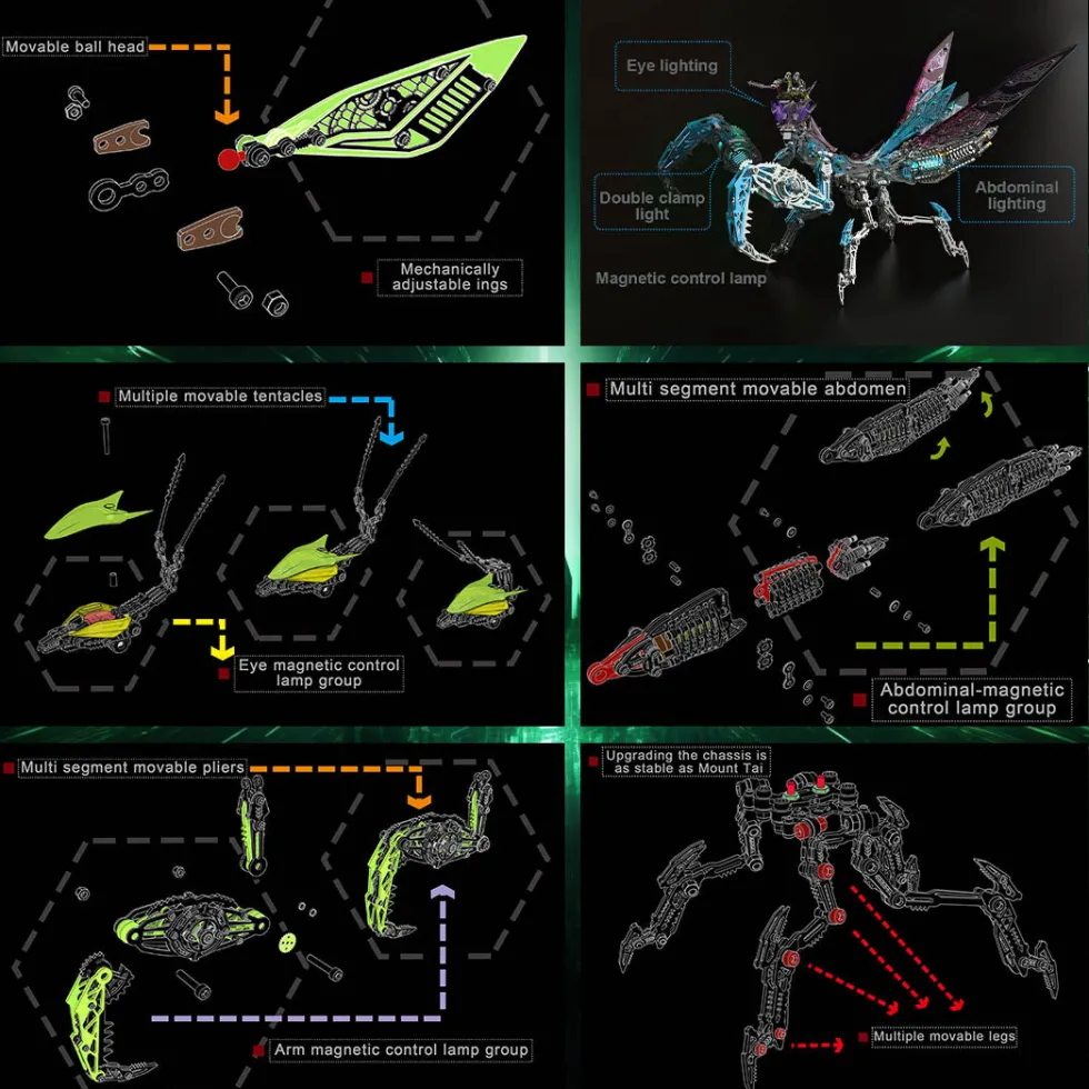 3D Metal Mechanical Mantis DIY Assembly Insect Model Kits Creative Ornaments-1000+PCS