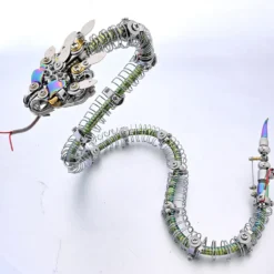 3D Metal Mechanical Spiky Blue-Green Snake Assembly Model Kit-500+PCS
