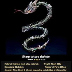 3D Metal Mechanical Spiky Blue-Green Snake Assembly Model Kit-500+PCS