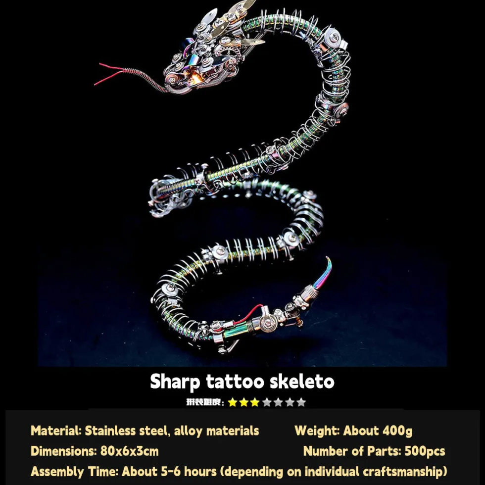 3D Metal Mechanical Spiky Blue-Green Snake Assembly Model Kit-500+PCS