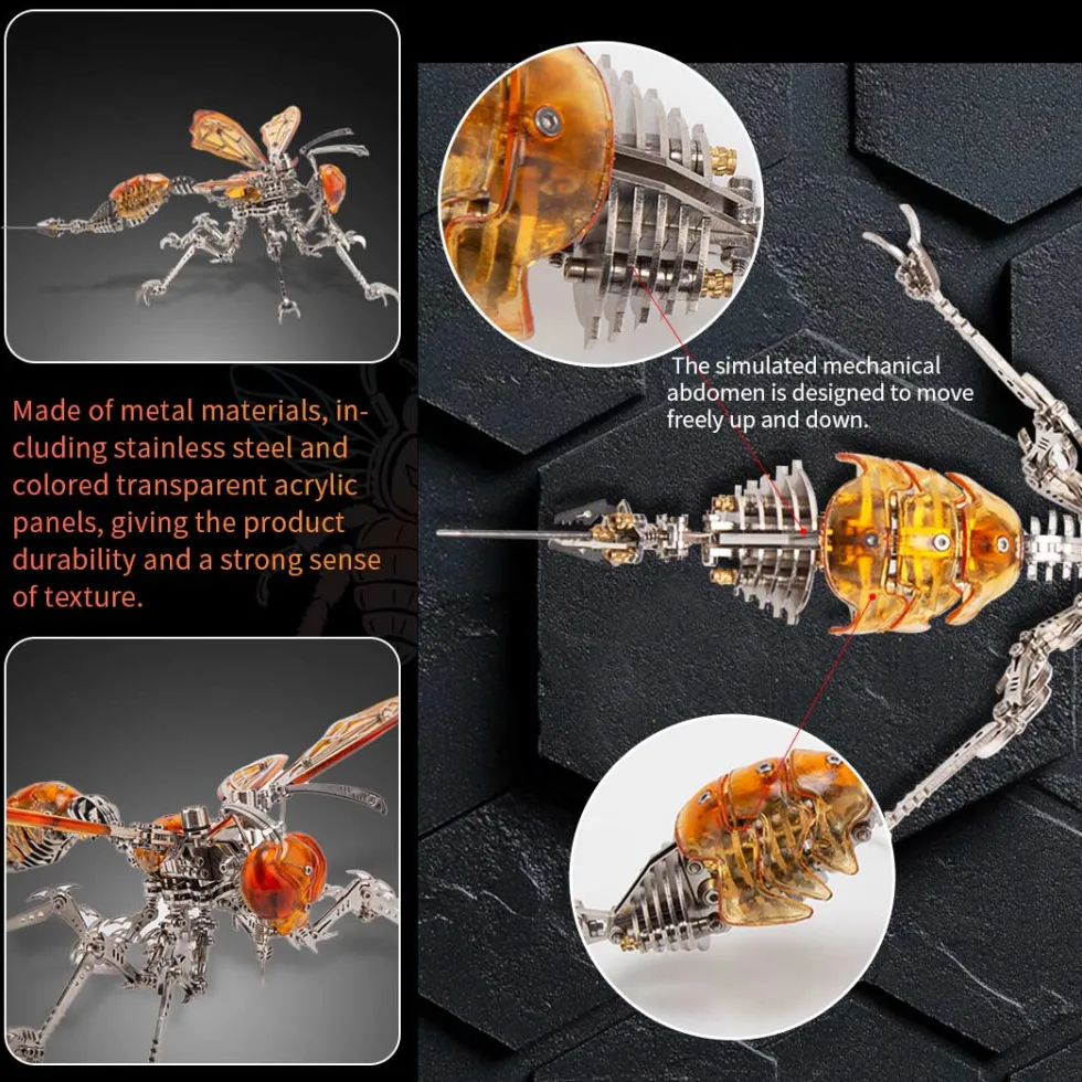 3D Metal Mechanical Wasp Puzzle Model Kit with LED Lights