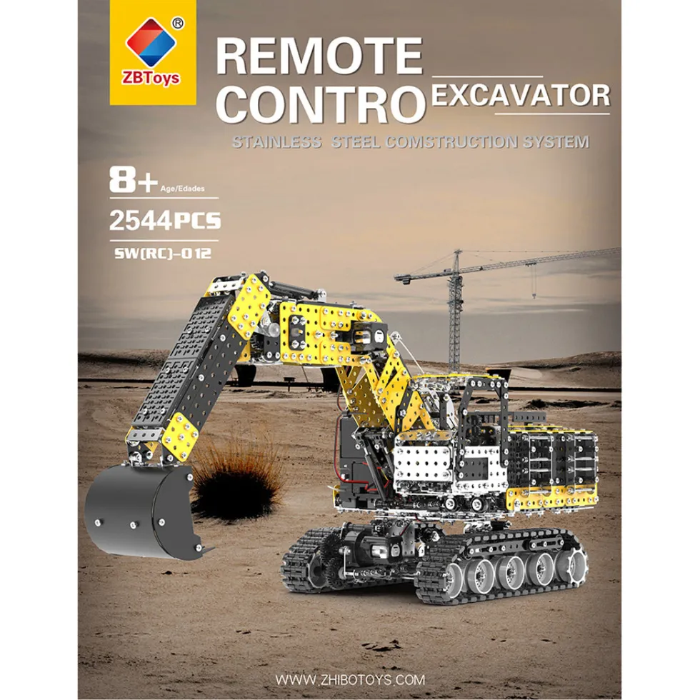 3D Metal Puzzle RC Excavator Model Kit 2.4G 12CH Metal Simulation of Alloy Excavator Construction Vehicle Model Construction-2544PCS