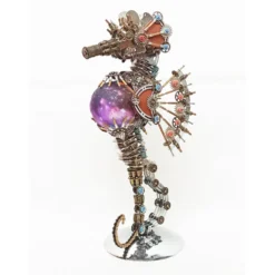 3D Metal Steampunk Craft Puzzle Mechanical Underwater Seahorse with Lamp Model DIY Assembly for Home Decor Creative Gift-2100PCS