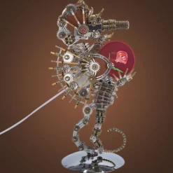 3D Metal Steampunk Craft Puzzle Mechanical Underwater Seahorse with Lamp Model DIY Assembly for Home Decor Creative Gift-2100PCS