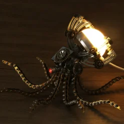 3D Metal Steampunk Galaxy Craft Puzzle Mechanical Octopus with Desk Lamp Model DIY Assembly for Home Decor Creative Gift-1060PCS