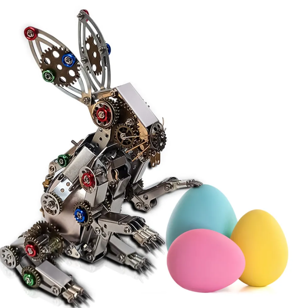 3D Metal Steampunk Puzzle Mechanical Easter Bunny Rabbit Model DIY Assembly Animal Jigsaw Puzzle Kit with Egg-500PCS+