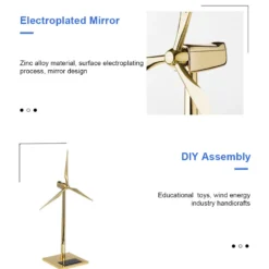 3D Metal Windmill Assembly Model Solar Powered Wind Turbine Model Golden