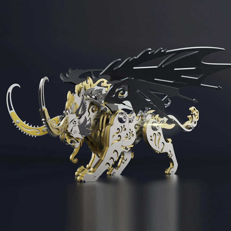 3D Puzzle DIY Model Kit Jigsaw Metal Tiger Model Ancient Chinese Beasts Mechanical Assembly Crafts-Black Golden