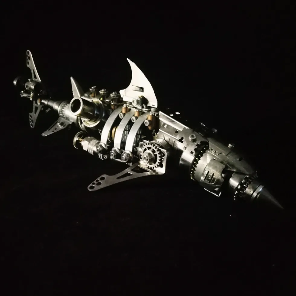 3D Puzzle Model Kit Mechanical Shark with Display Platform Metal Games DIY Assembly Jigsaw Crafts Creative Gift-209PCS