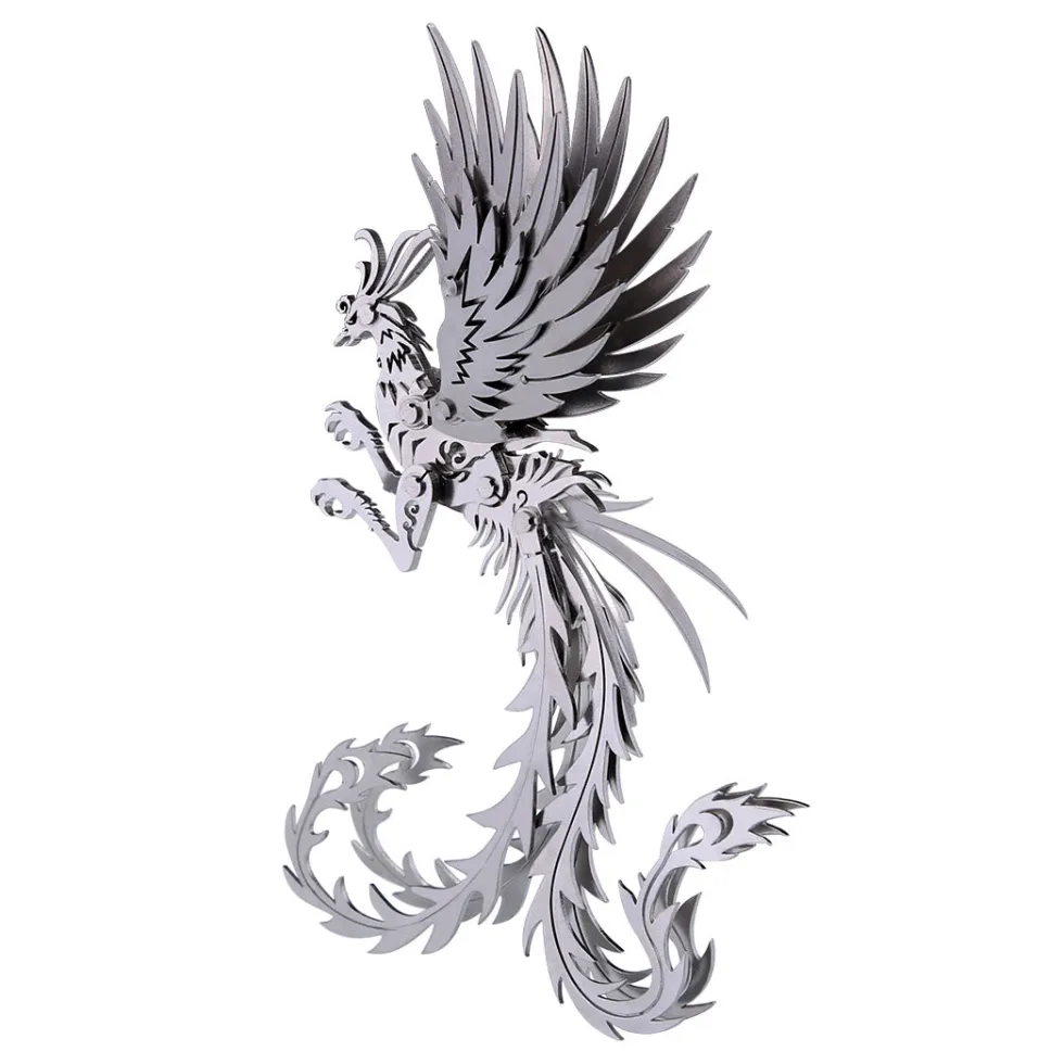 3D Puzzle Model Kit Mechanical Oriental Mystery Creature Silver Phoenix Metal Games DIY Assembly Jigsaw Crafts Creative Gift