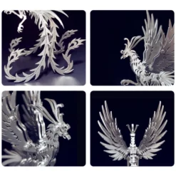 3D Puzzle Model Kit Mechanical Oriental Mystery Creature Silver Phoenix Metal Games DIY Assembly Jigsaw Crafts Creative Gift
