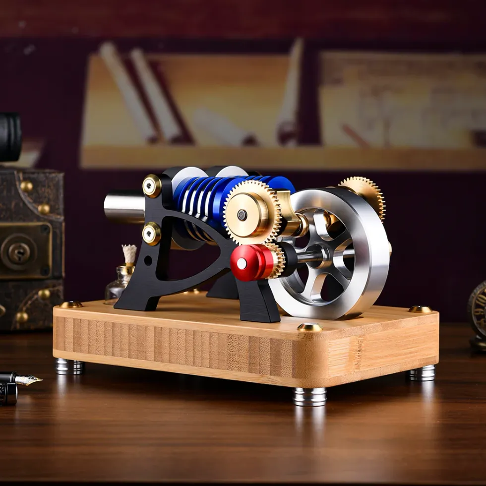 ENJOMOR α-type Alpha Double-Cylinder Double-Piston Hot Air Stirling Engine Model Toy Gift for Science and Education Machinery Enthusiasts