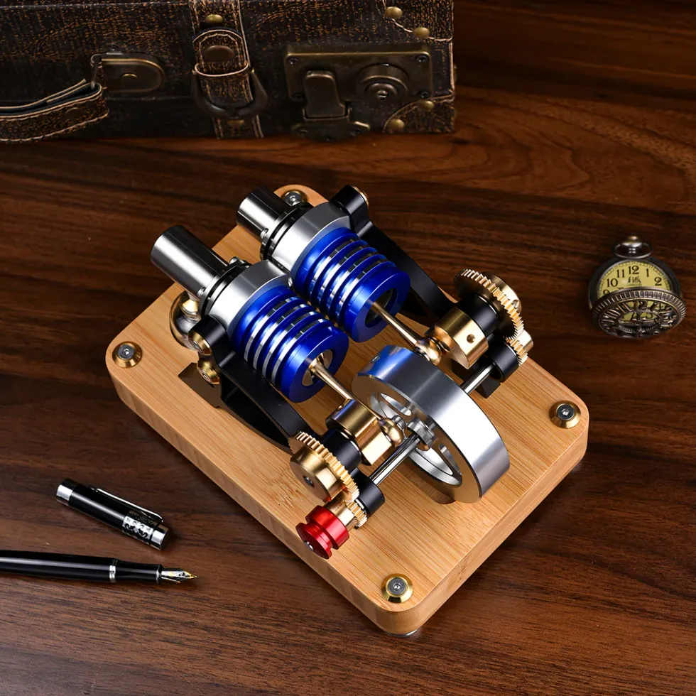 ENJOMOR α-type Alpha Double-Cylinder Double-Piston Hot Air Stirling Engine Model Toy Gift for Science and Education Machinery Enthusiasts
