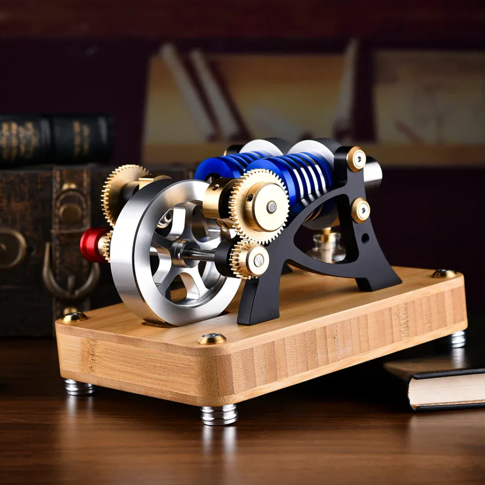 ENJOMOR α-type Alpha Double-Cylinder Double-Piston Hot Air Stirling Engine Model Toy Gift for Science and Education Machinery Enthusiasts