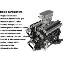 ENJOMOR V12 Engine GS-V12 72CC DOHC 4-Stroke 12-Cylinder 48-Valve Water-Cooled Electric Start Gasoline Engine Model - V12 Engine Model That Works