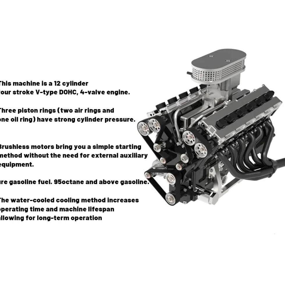 ENJOMOR V12 Engine GS-V12 72CC DOHC 4-Stroke 12-Cylinder 48-Valve Water-Cooled Electric Start Gasoline Engine Model - V12 Engine Model That Works