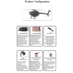 FLISHRC FL500 AH-6 Little Bird 500-Class 2.4G 6CH Scale RC Helicopter Model with L7 Flight Controller and 4-Mode Positioning GPS RTF