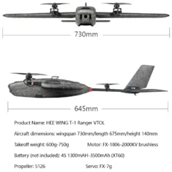 HEEWING Ranger T1 VTOL 2.4G EPP Vertical Takeoff and Landing Fixed-Wing RC Aircraft with FPV Camera Mount and Flight Controller