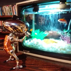 Industrial Style Table Lamp Man Figure 3D Steampunk Handmade Metal Models with Light