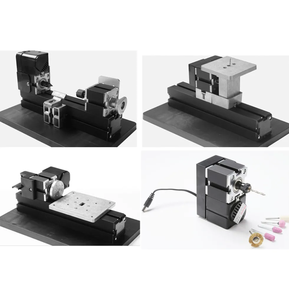 4 In 1 Micro Machine Tool DIY Assembly Kit (100PCS+) - Wire Saw Wood Lathe Sand Mill Handheld Machine Tool Model Kit