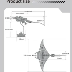 Manta Ray Mechanical Marine Biological 3D Metal Assembly Model with Lights