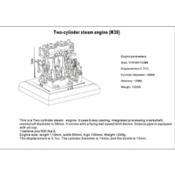 M30 3.7CC Mini Retro Vertical Double-cylinder Reciprocating Double-acting Steam Engine Model Toys with Speed Reducer