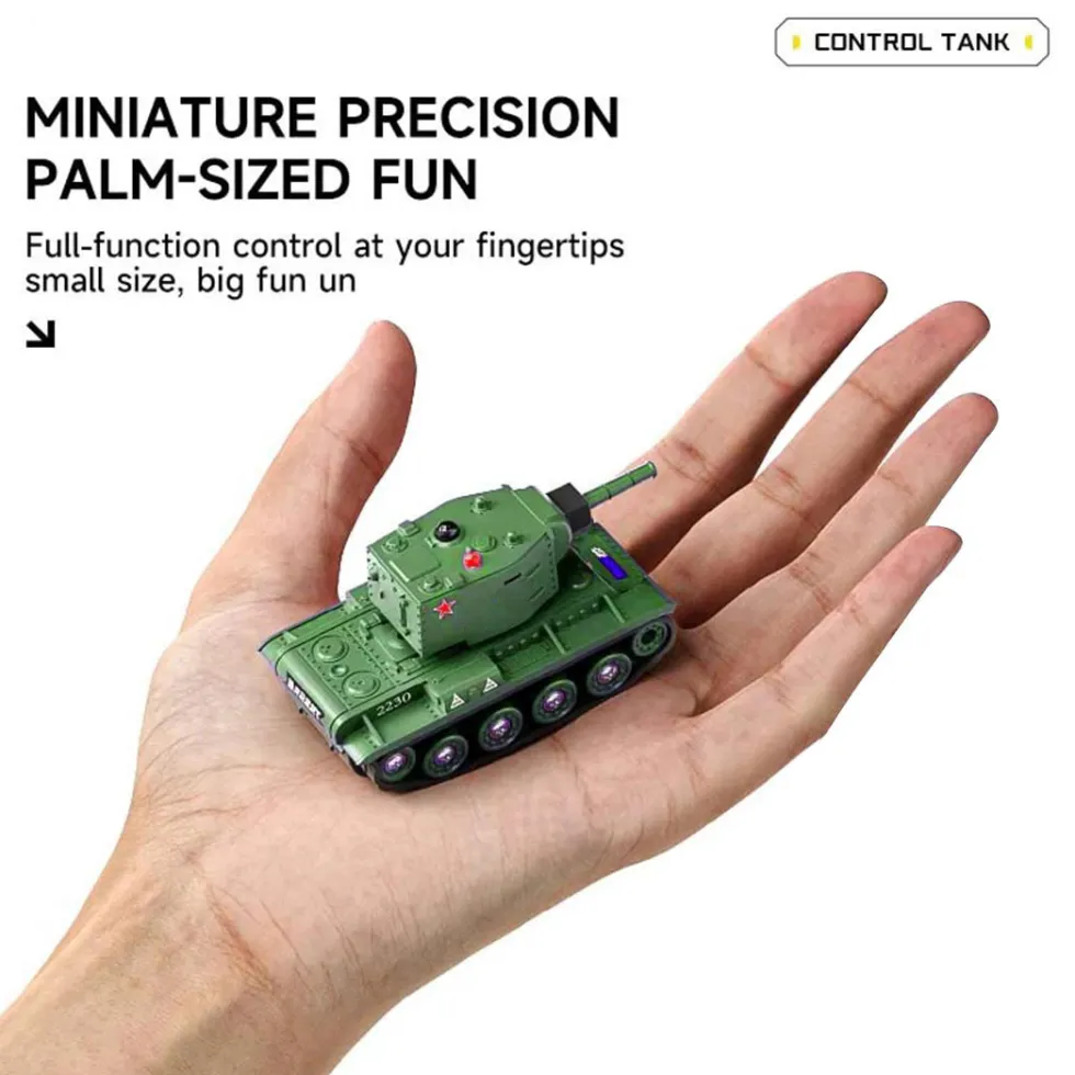 Mini RC Battle Tank Model with Infrared Combat Mode, Rotating Turret and Track Drive 1/64 Scale 2.4G