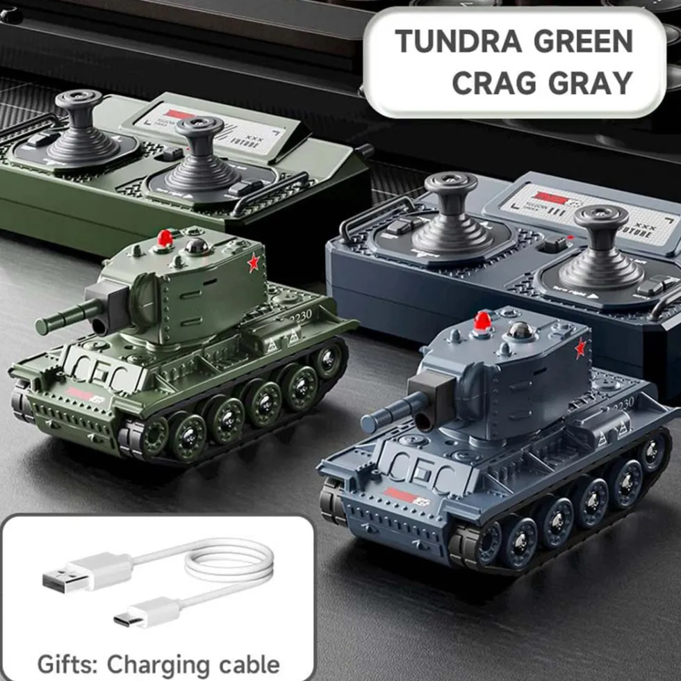 Mini RC Battle Tank Model with Infrared Combat Mode, Rotating Turret and Track Drive 1/64 Scale 2.4G