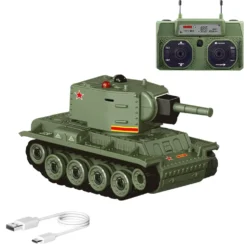 Mini RC Battle Tank Model with Infrared Combat Mode, Rotating Turret and Track Drive 1/64 Scale 2.4G