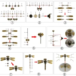 250+Pcs Mechanical Metal Model Kit Assembly Toy - (Spider + Dragonfly + Wasp)