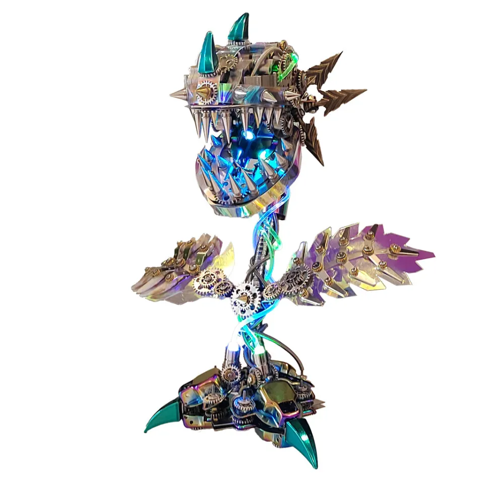 Piranha Plant Flower 3D Metal Mechanical Puzzle Model Kit with LED Lights-400 Pieces