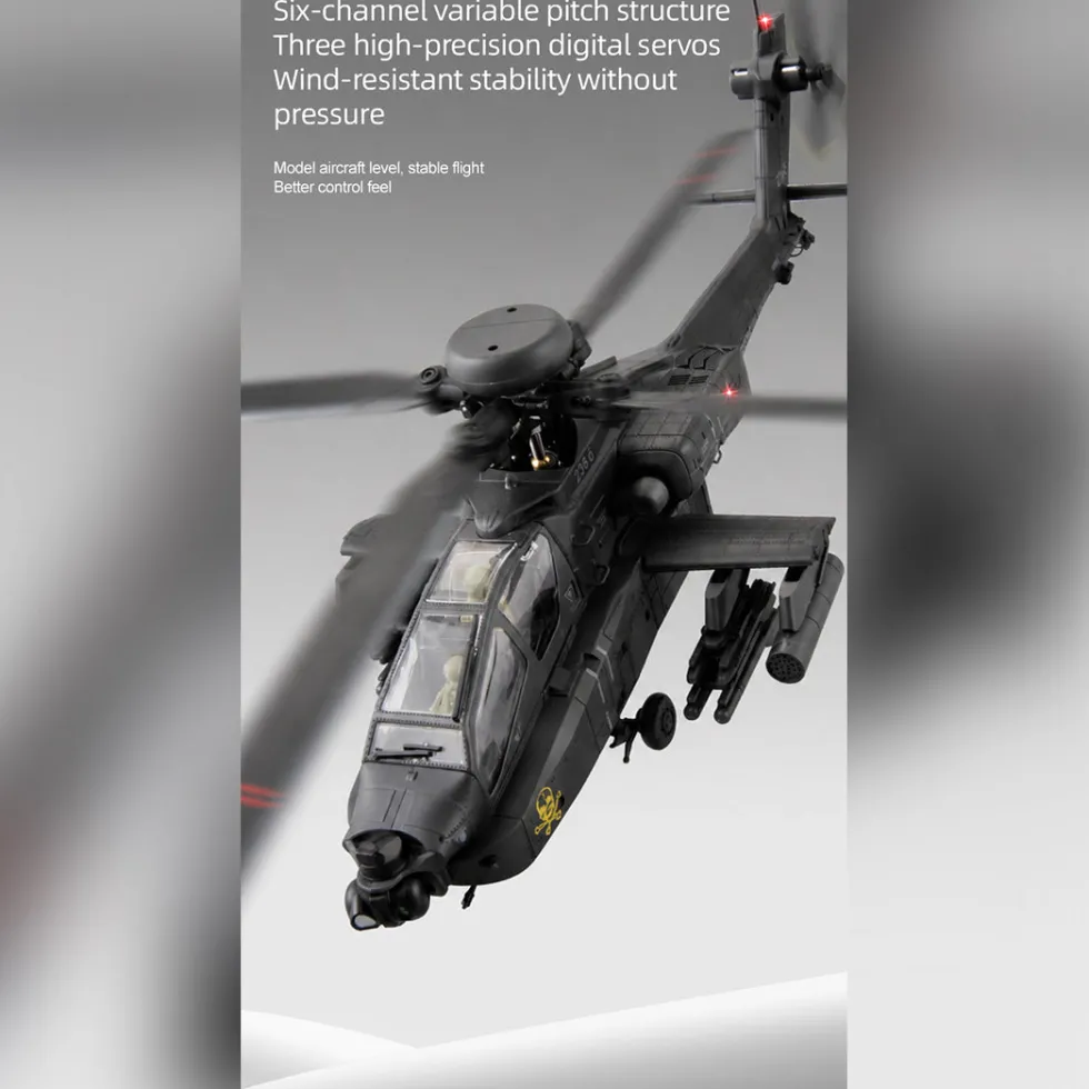 RC ERA C170 AH-64D 1/48 Scale 2.4G 6CH Flybarless Military RC Helicopter Model With Optical Flow Positioning, TOF Altitude Hold, One-Key Inverted Flight and Brushless Motor (RTF Version)