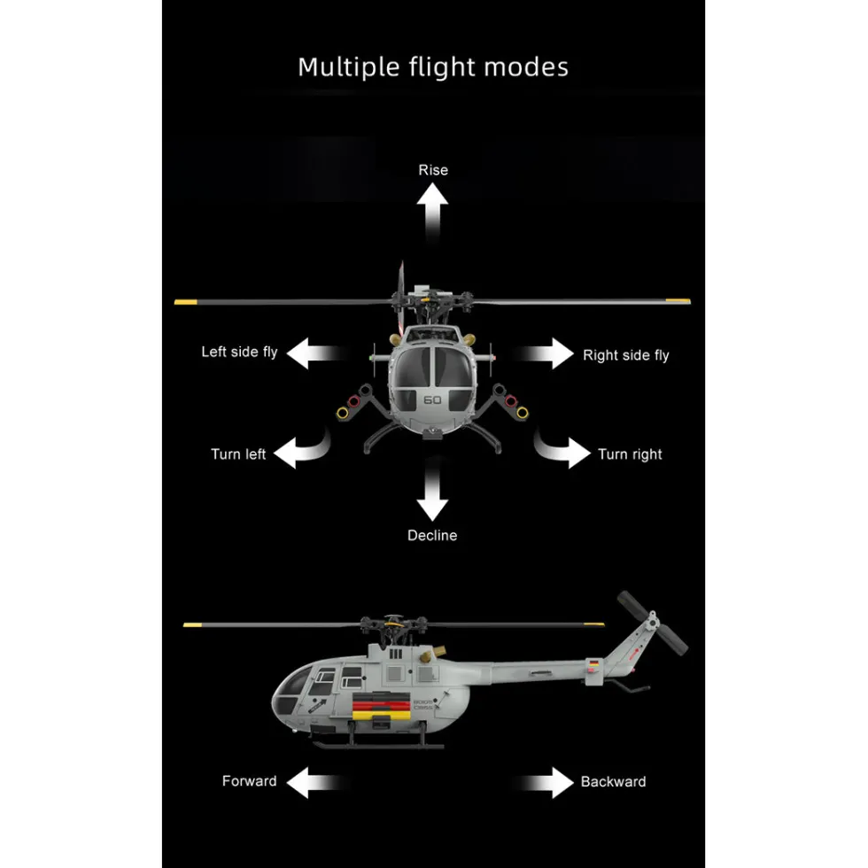 RC ERA C186S BO105 1/48 Scale 2.4G 6CH Single-Rotor Flybarless Realistic Intelligent RC Helicopter Model with Barometric Altitude Hold, Optical Flow Positioning, One-Key TOL & Missile Mounting Rack (RTF)