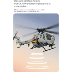 RC ERA C186S BO105 1/48 Scale 2.4G 6CH Single-Rotor Flybarless Realistic Intelligent RC Helicopter Model with Barometric Altitude Hold, Optical Flow Positioning, One-Key TOL & Missile Mounting Rack (RTF)