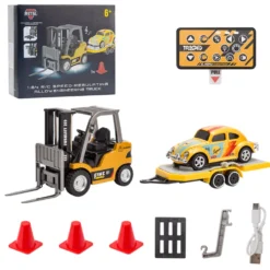RC Forklift Remote Control Forklift With Flatbed Trailer Pullback Car 1/64 Scale 2.4G Kids Toy
