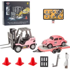 RC Forklift Remote Control Forklift With Flatbed Trailer Pullback Car 1/64 Scale 2.4G Kids Toy