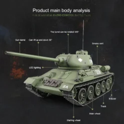 1/16 RC Tank Soviet T-34 Medium Tank 2.4G Remote Control Model Military Tank with Sound Smoke Shooting Effect - Upgraded Edition