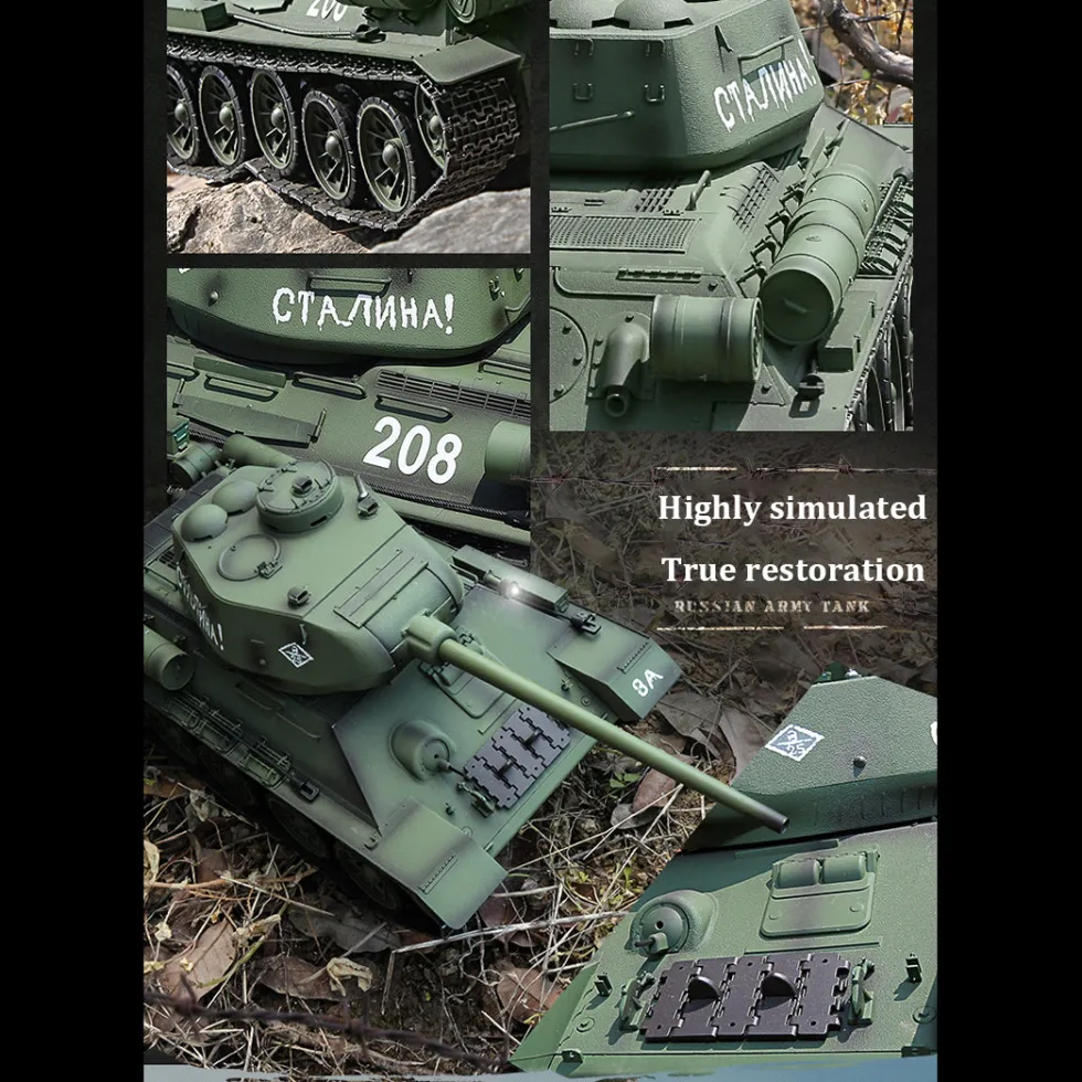 1/16 RC Tank Soviet T-34 Medium Tank 2.4G Remote Control Model Military Tank with Sound Smoke Shooting Effect - Upgraded Edition