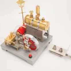 RETROL SE-02 Full Metal Stationary Steam Engine Model and Boiler Model Kit with Generator and Street Lamp