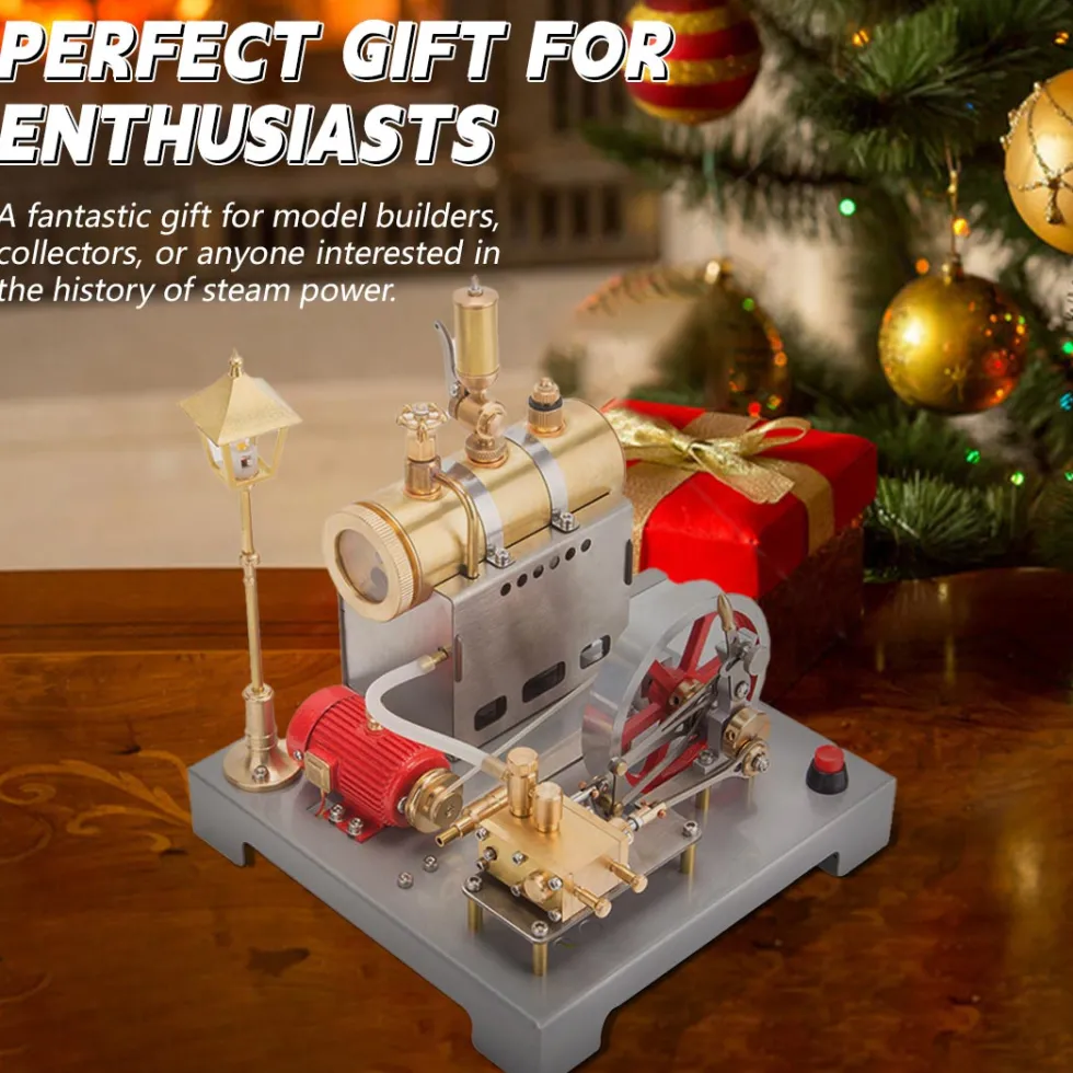 RETROL SE-02 Full Metal Stationary Steam Engine Model and Boiler Model Kit with Generator and Street Lamp